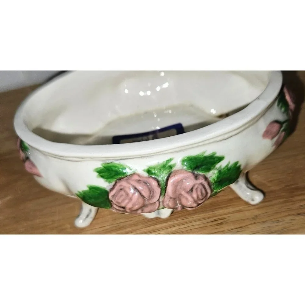Vintage Ceramic Footed Trinket Dish & Silver Tone Box‎ Set